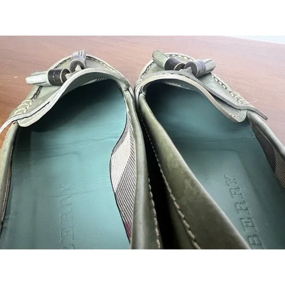 BURBERRY WOMENS LEATHER LOAFERS Green Tassel SHOES EU 36.5 ITALY - Picture 12 of 17